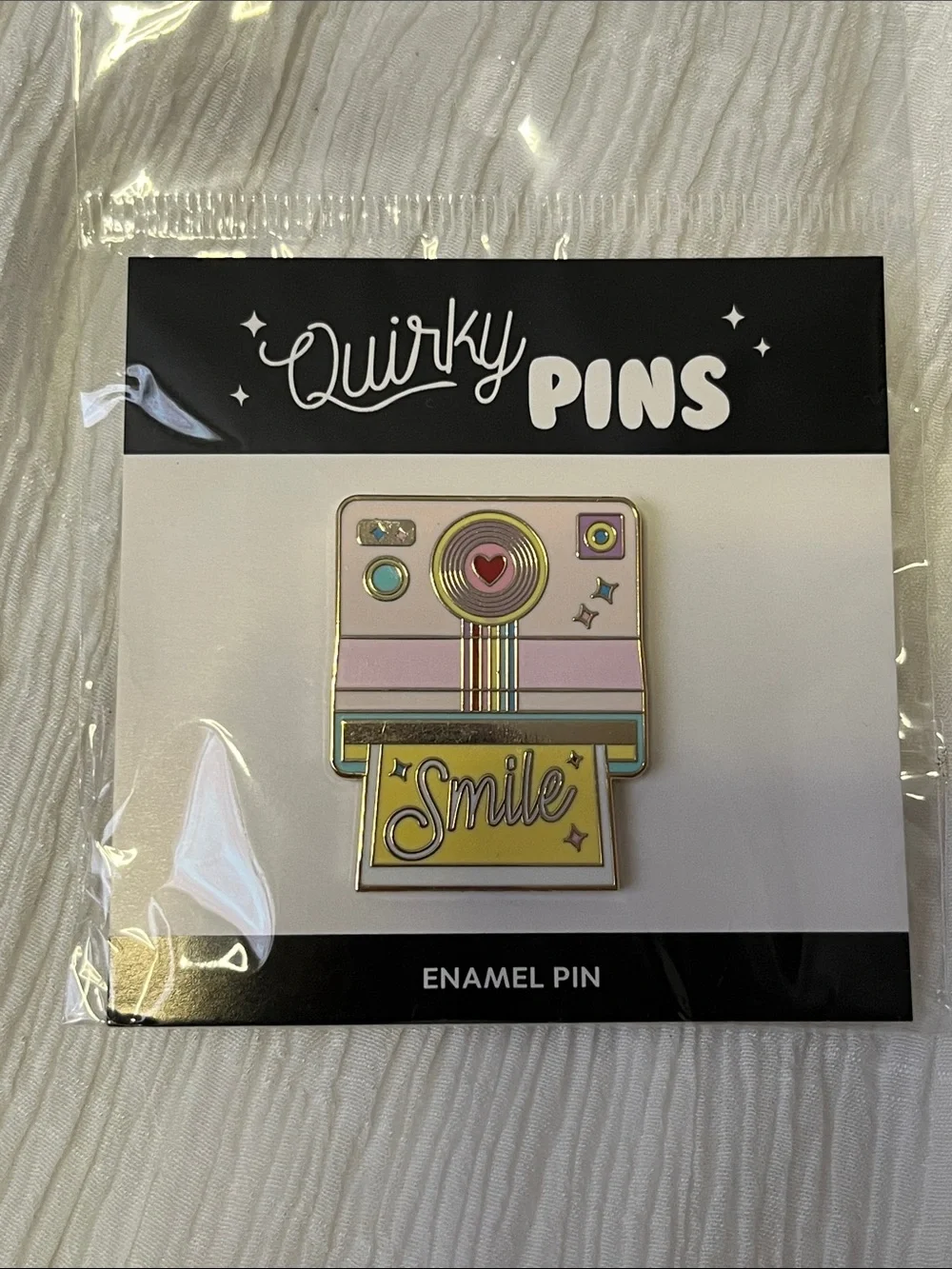 'Smile' Enamel Pin - Pink, Yellow & Gold
